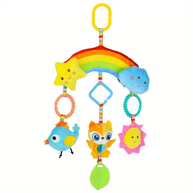 Baby Rainbow Hanging Toy for Infants Soft Rattle and Animal Charm for Strollers Car Seats Cribs