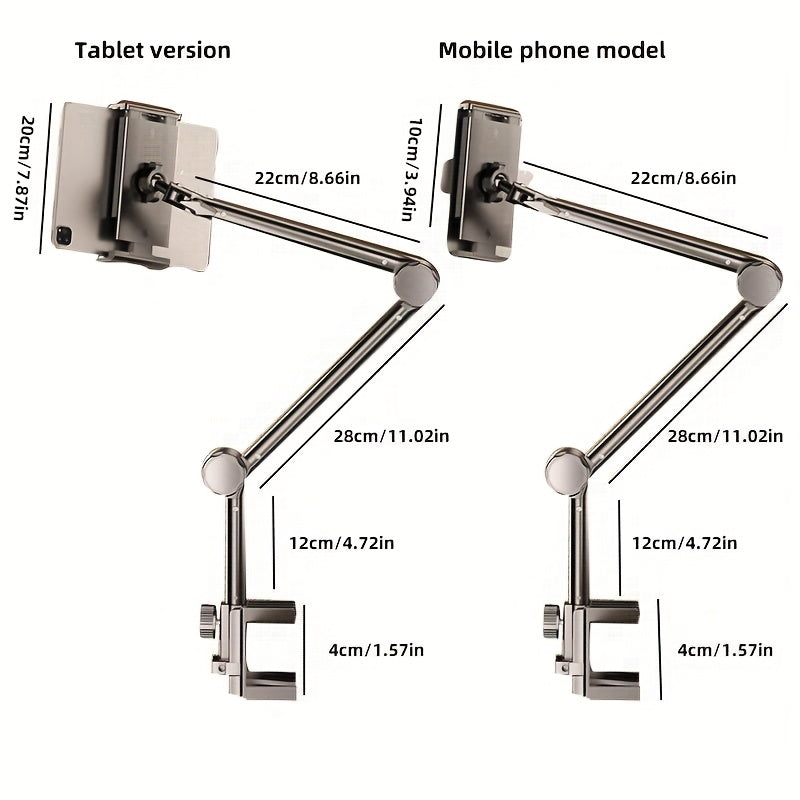 Тяжелая регулируемая подставка для телефона и планшета, складная, вращающаяся на 360°, алюминиевая, для прикроватного использования, черная