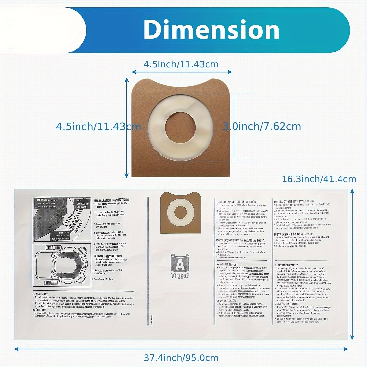 12 Replacement Vacuum Dust Bags for Shop Vac 45-60L, High Efficiency