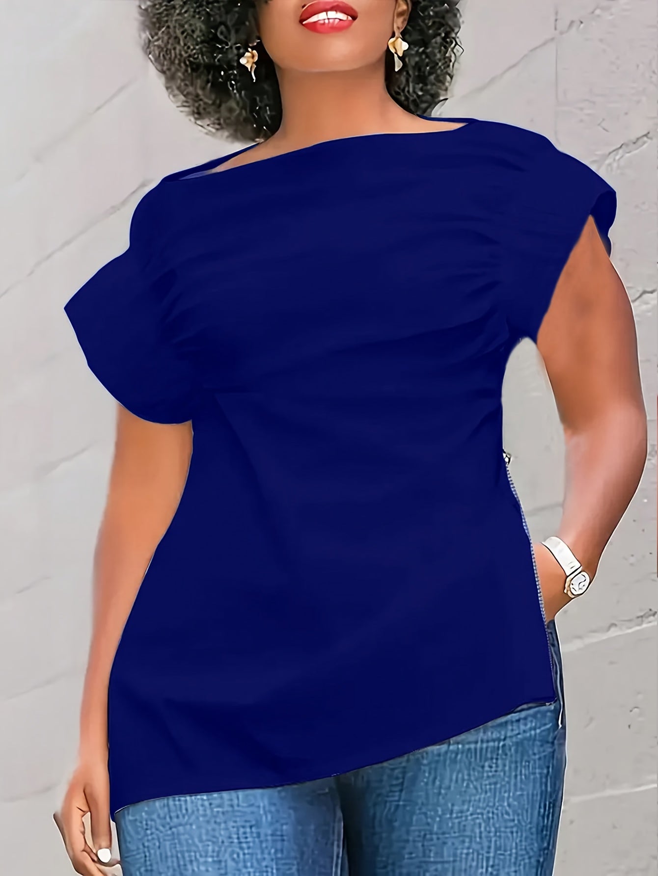 Plus Size Women's Short Sleeve T-Shirt with Zipper Breathable Red