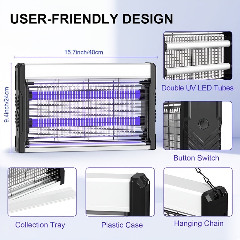 Lámpara eléctrica matamoscas impermeable para insectos, de montaje en pared, trampa para mosquitos, malla metálica negra