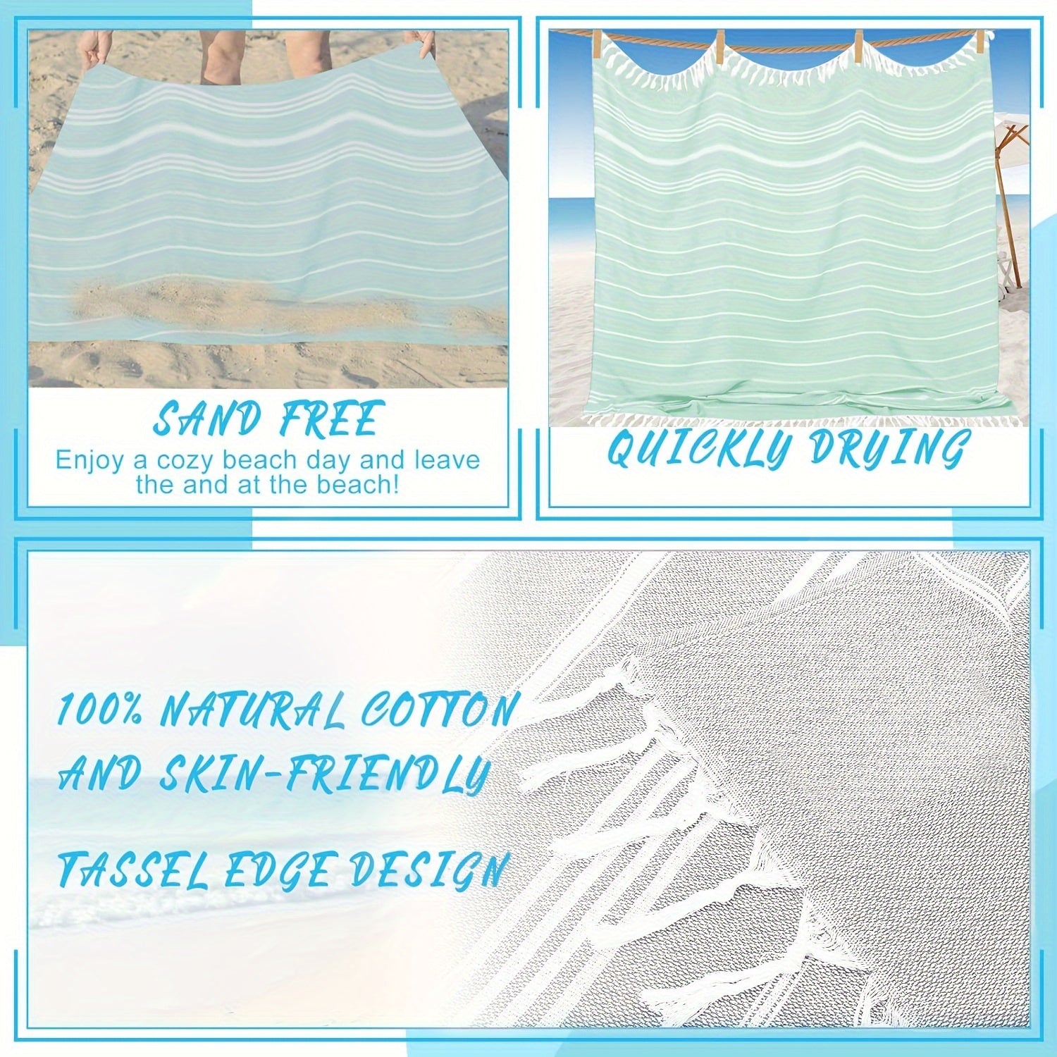 Katta turk plyaji sochiq 100% paxtadan tayyorlangan, zamonaviy chiziqli to'qima naqsh va kosmik mavzuga ega. Kam to'kiladigan, tez quriydigan, qumga yopishmaydigan va ixcham dizayn, erkaklar va ayollar uchun. Tashqi foydalanish uchun mukammal sovg'a.