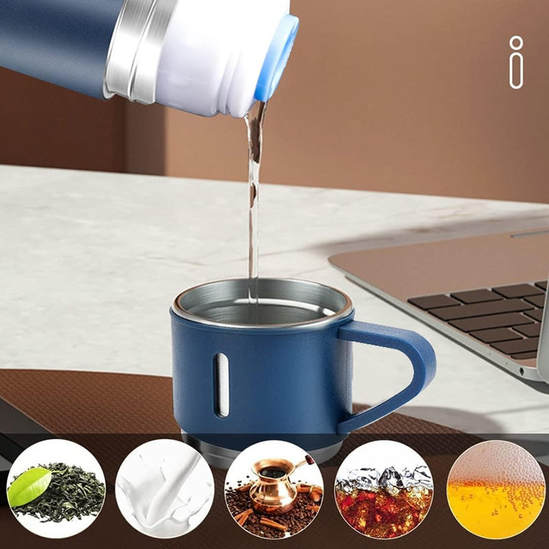 Stainless Steel Vacuum Insulated Hot Water Bottle Set with Cups 500ml Portable