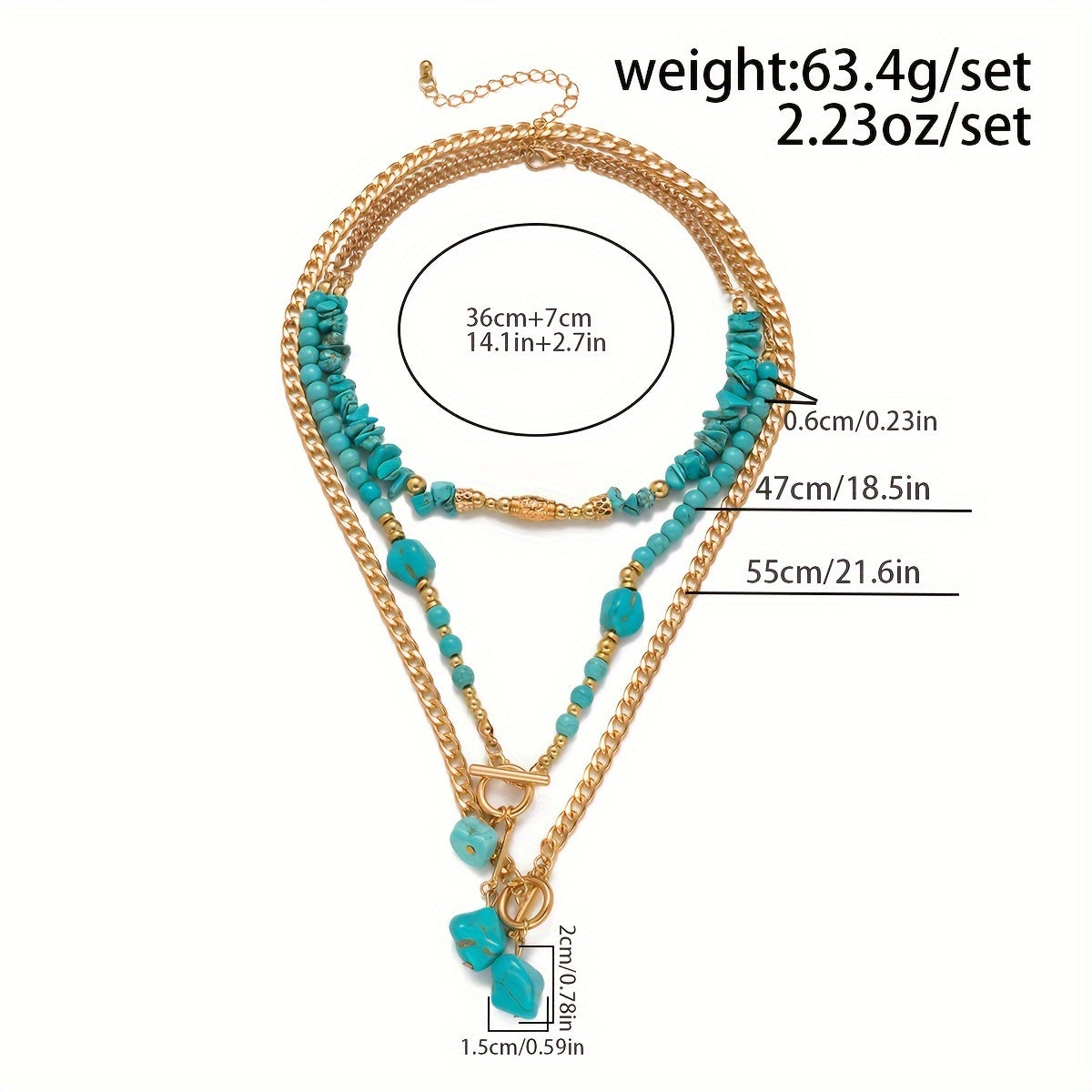 Set of Three Turquoise Boho-Chic Necklaces with Acrylic Pendants for Everyday and Party Wear