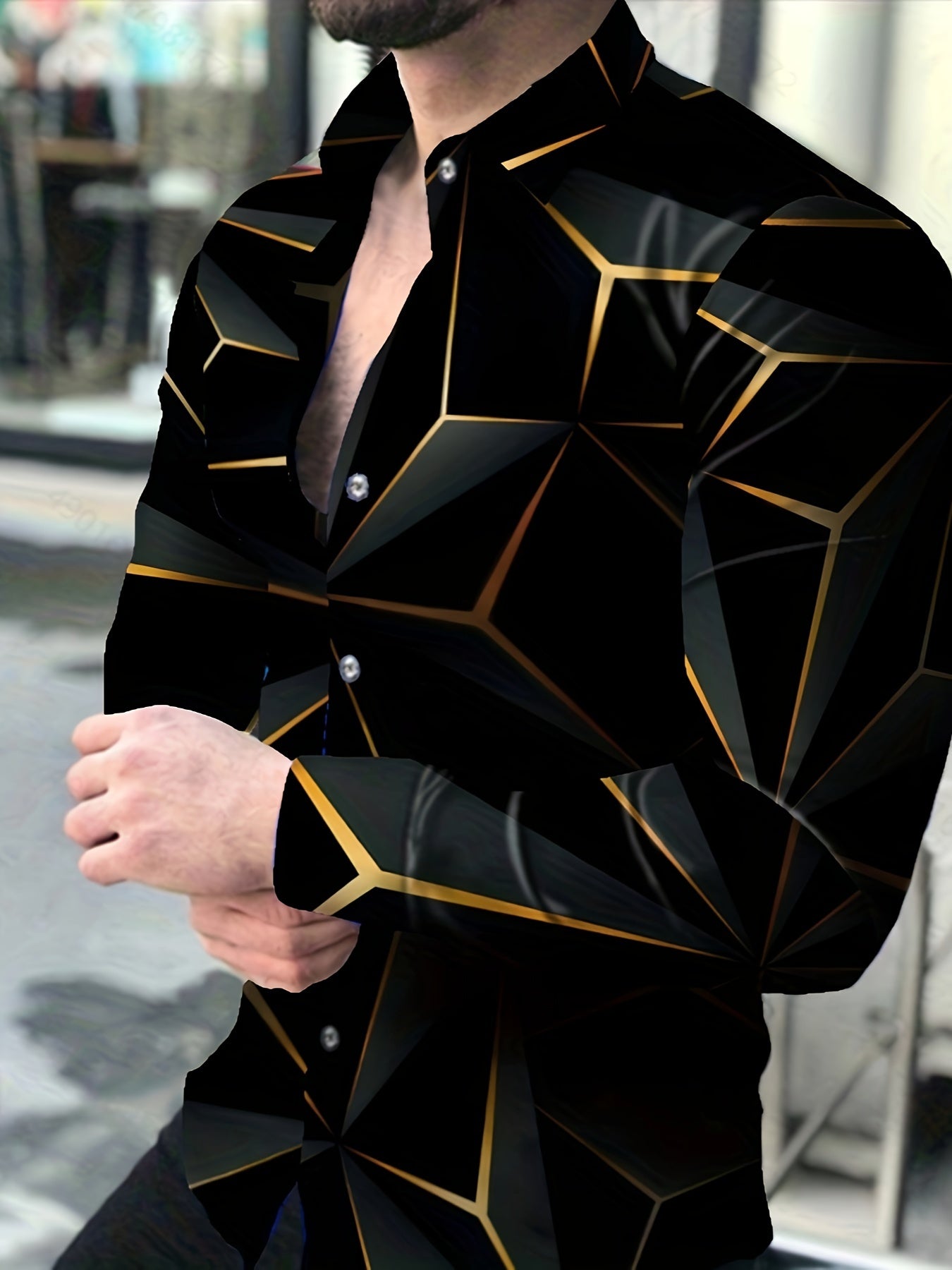 Men's Long Sleeve Geometric Print Shirt Polyester Casual Spring Fall Outdoor Wear