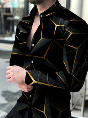 Men's Long Sleeve Geometric Print Shirt Polyester Casual Spring Fall Outdoor Wear