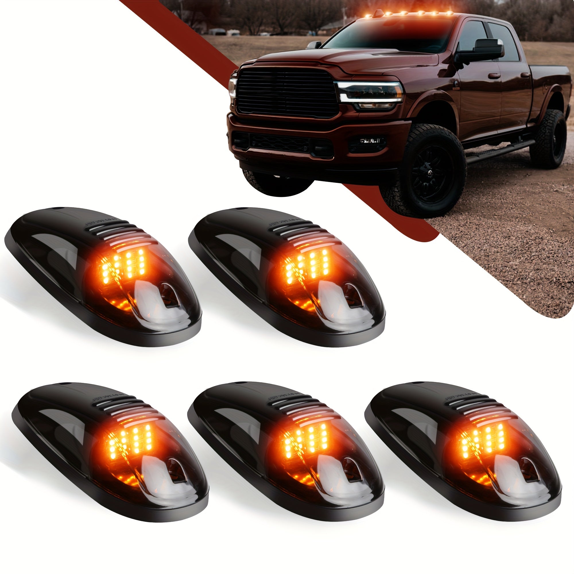 5Pcs 12V LED Smoke Glass Roof Marker Light Bulb Assembly for Pickup Trucks
