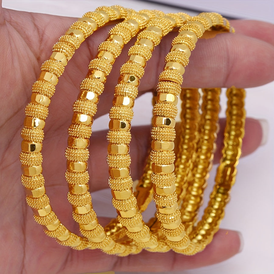 4 ta Vintage Luks Oltin Qoplangan Mis Bangle Bilakuzuklar to'plami - Har kuni kiyish va maxsus tadbirlar uchun ideal