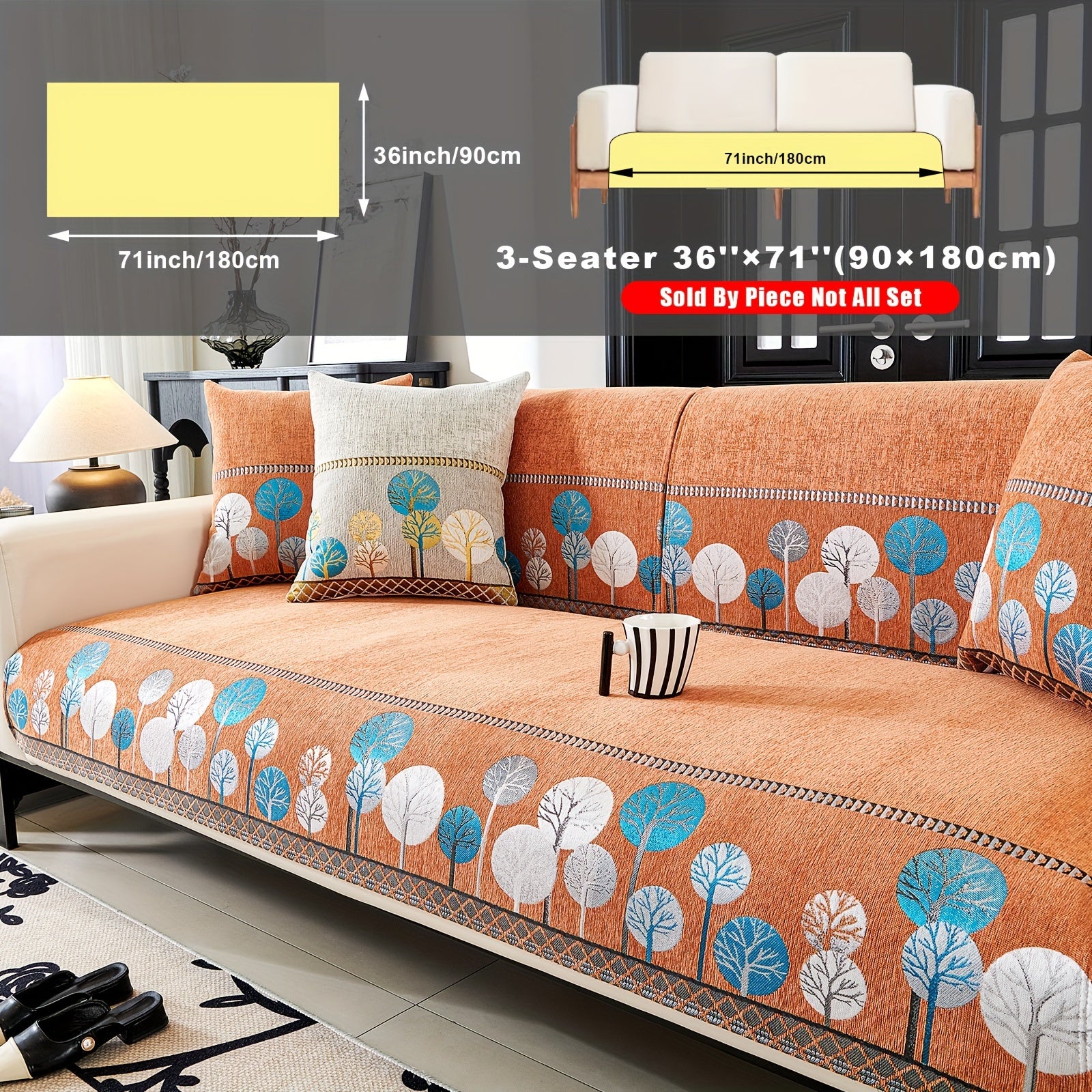 Chenille Sofa Cover with Tree Embroidery Pet-Friendly Slip-Resistant Easy to Clean Fits Various Sofa Sizes for Living Room and Home Decor