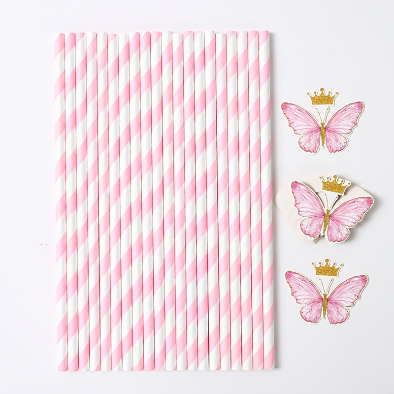 Pink Butterfly Paper Straws for Children's Parties and Celebrations 20 Pack