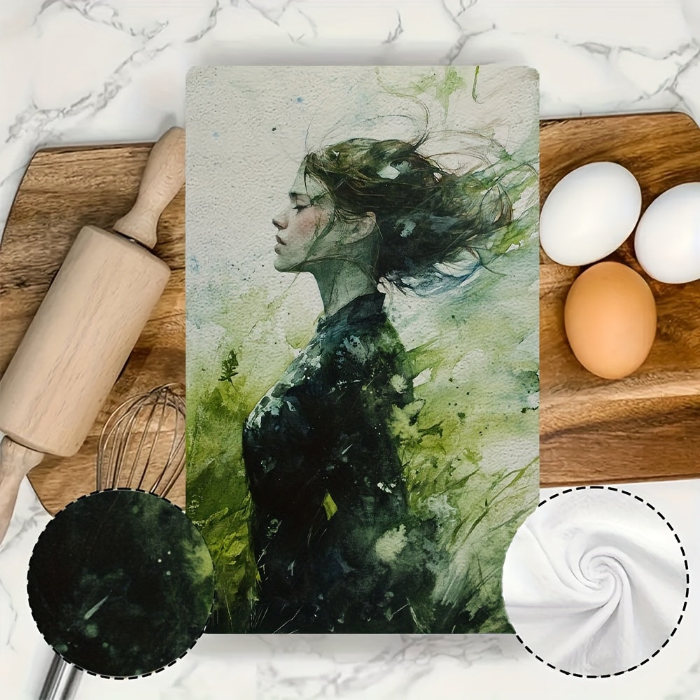 Pair of 2 Luxuriously Soft Green Kitchen Towels 40x60cm Absorbent Dish Hand