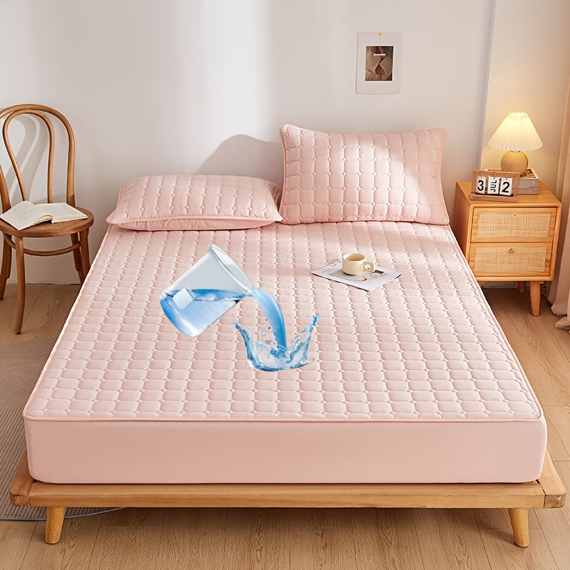 Solid Color Quilted Fitted Sheet Waterproof Thickened Breathable Fabric Fits Mattresses 5-27cm