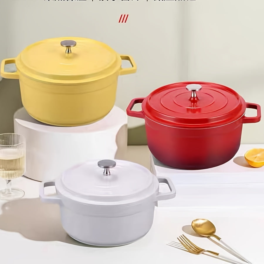 Enamel Pot with Lid, Multi-Purpose Soup and Stewing Cookware, Suitable for All Stovetops