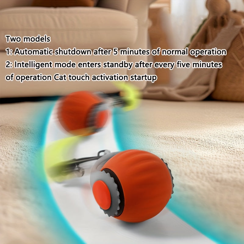 Interactive Cat Toy with Bell and Long Tail USB Rechargeable Rolling Teaser Ball in Red and Gray