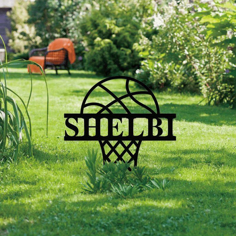 Personalized Black Iron Basketball Hoop Wall Art for Home Bar or Game Room Decor