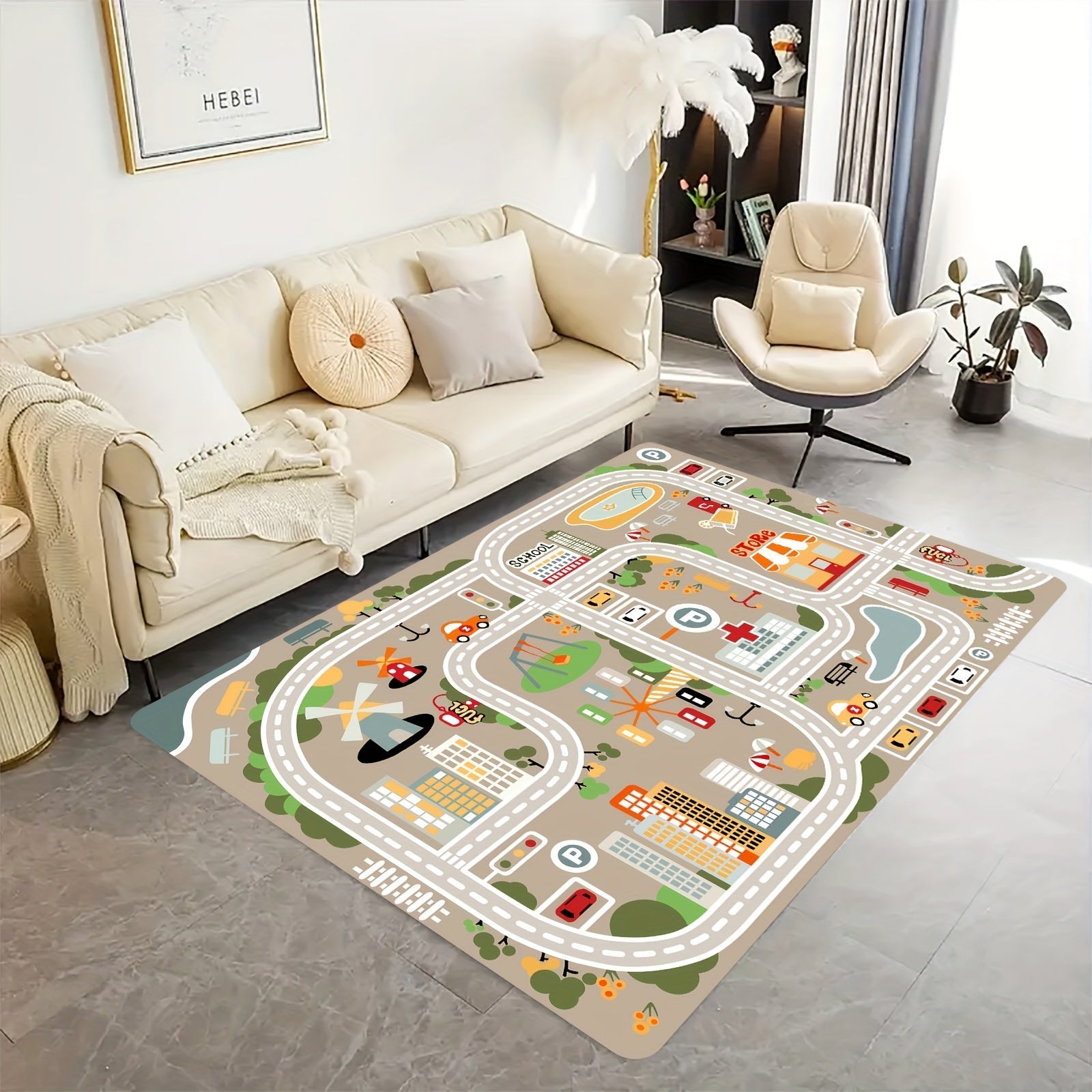 Colorful Cartoon Map Mat for Kids Soft Non-Slip Washable 1.09cm Thick