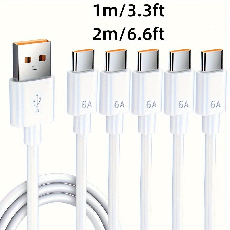 USB Type C Data Cable 120W Fast Charging 6A for Android Devices 3/5/10 Pack