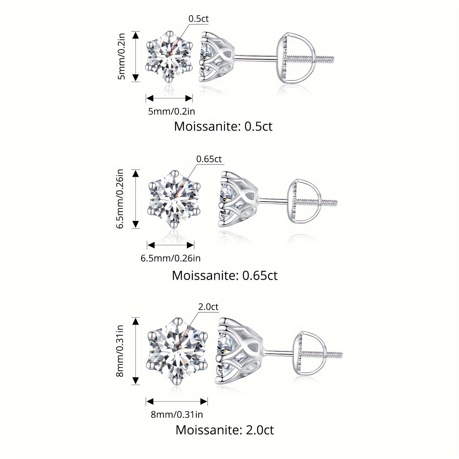 Sterling Silver Moissanite Stud Earrings Hypoallergenic Wedding Valentine Gift