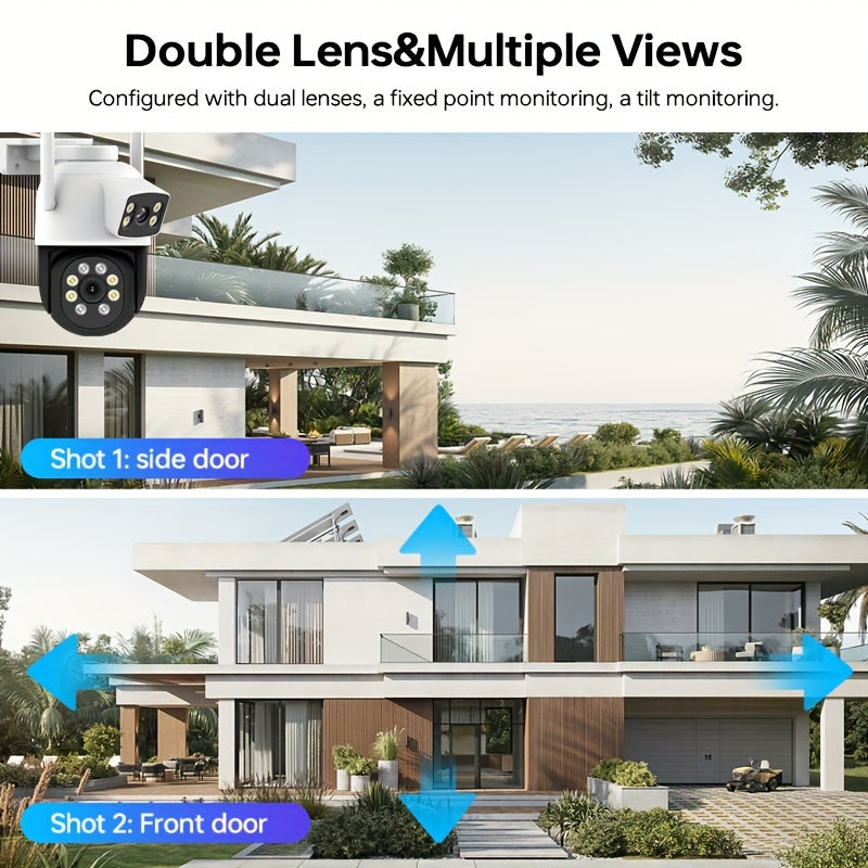 Dual Lens Outdoor Security Cameras 2MP 2MP WiFi Motion Detection Auto Tracking