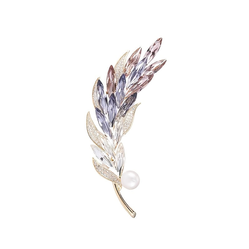 Wheat Ear Brooch with Rhinestones Plant-Inspired Pin for Women