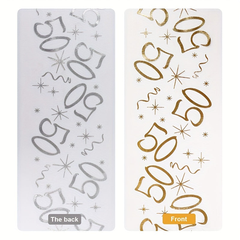 Camino de mesa de poliéster con estampado en oro para celebraciones y hitos