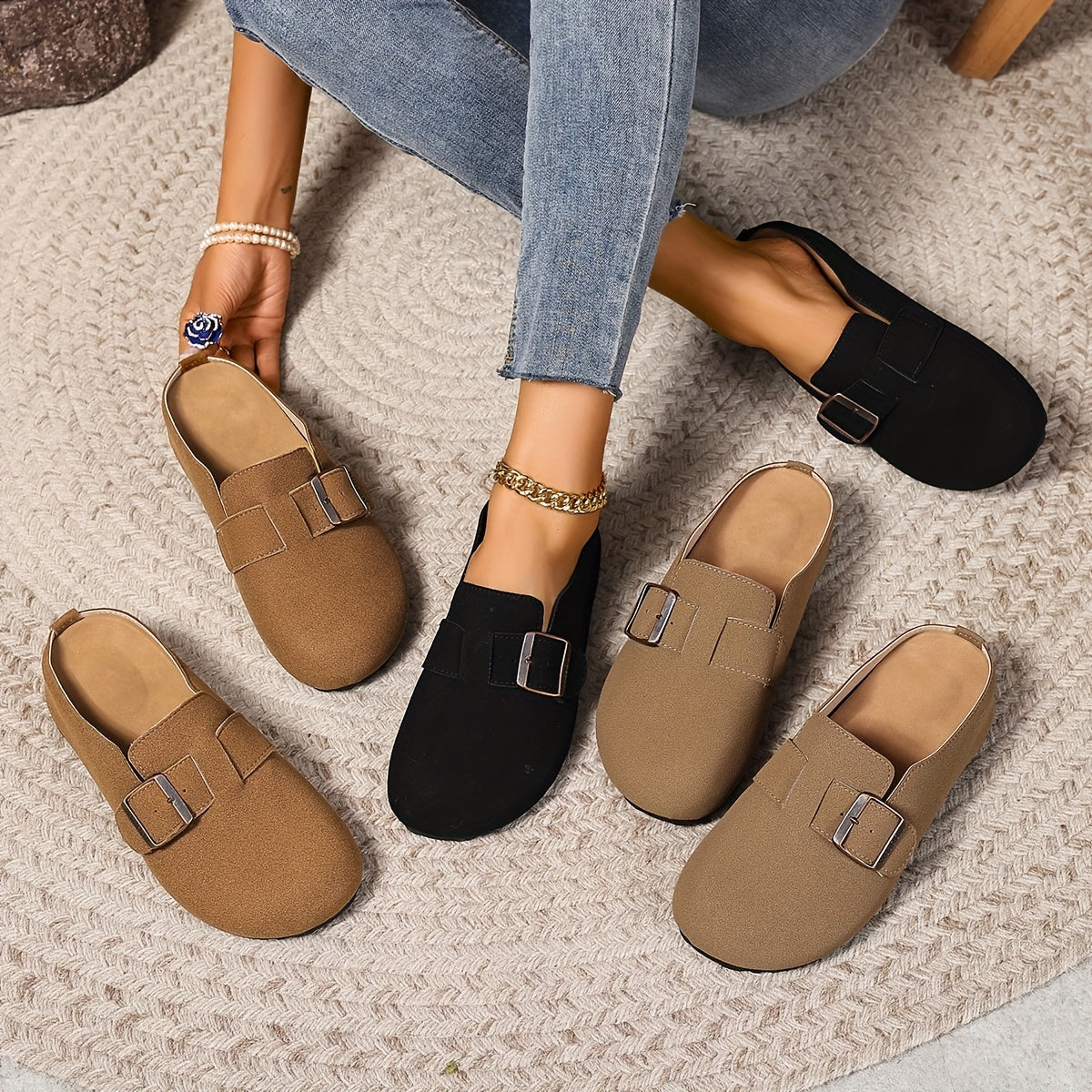 Women's Leather Mule Shoes Thick-Soled Slip-Ons for All Seasons