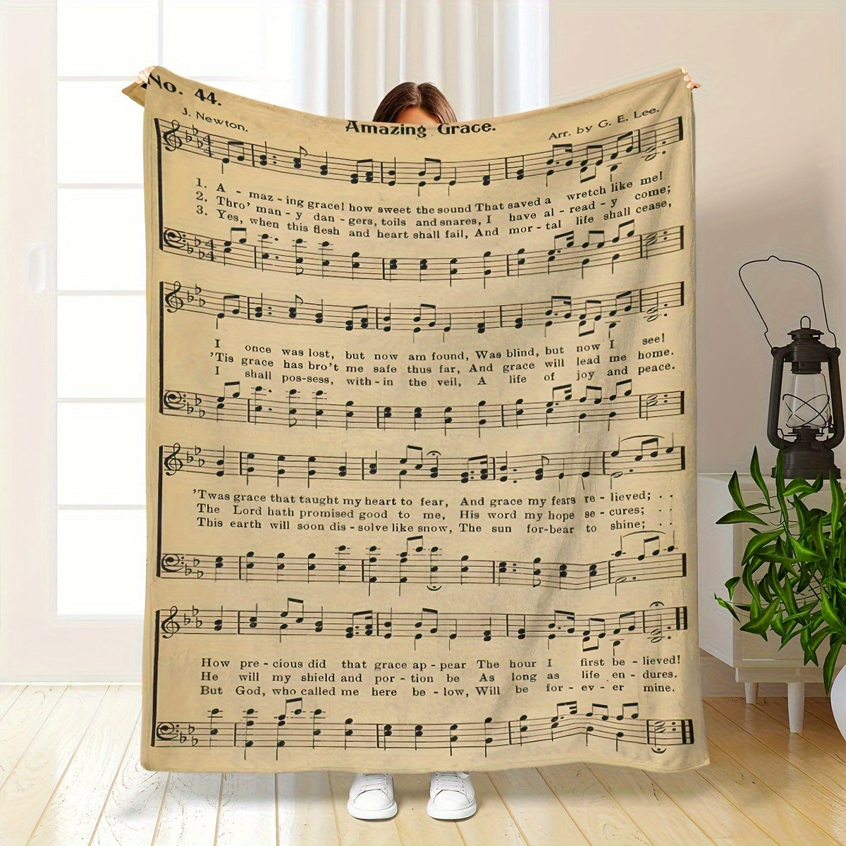 Soft Polyester Fleece Throw Blanket with "Amazing Grace" Lyrics Music Score Print All-Season Decorative Nap Blanket for Home Office