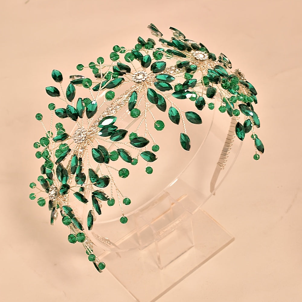 Diadema de novia bohemia con tiara de pedrería y cuentas, accesorio de boda en rojo, verde y azul