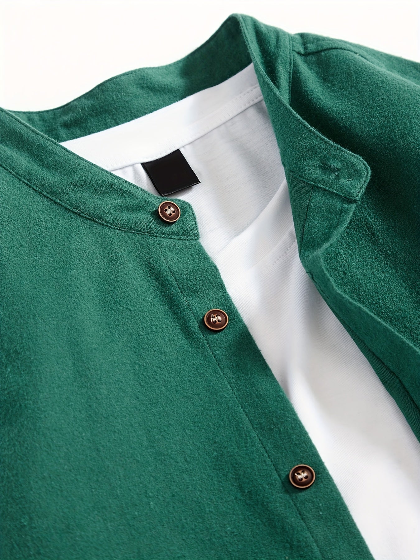 Мужская хлопковая повседневная рубашка с длинным рукавом, мандариновый воротник, однотонный цвет, классический крой для весны и осени