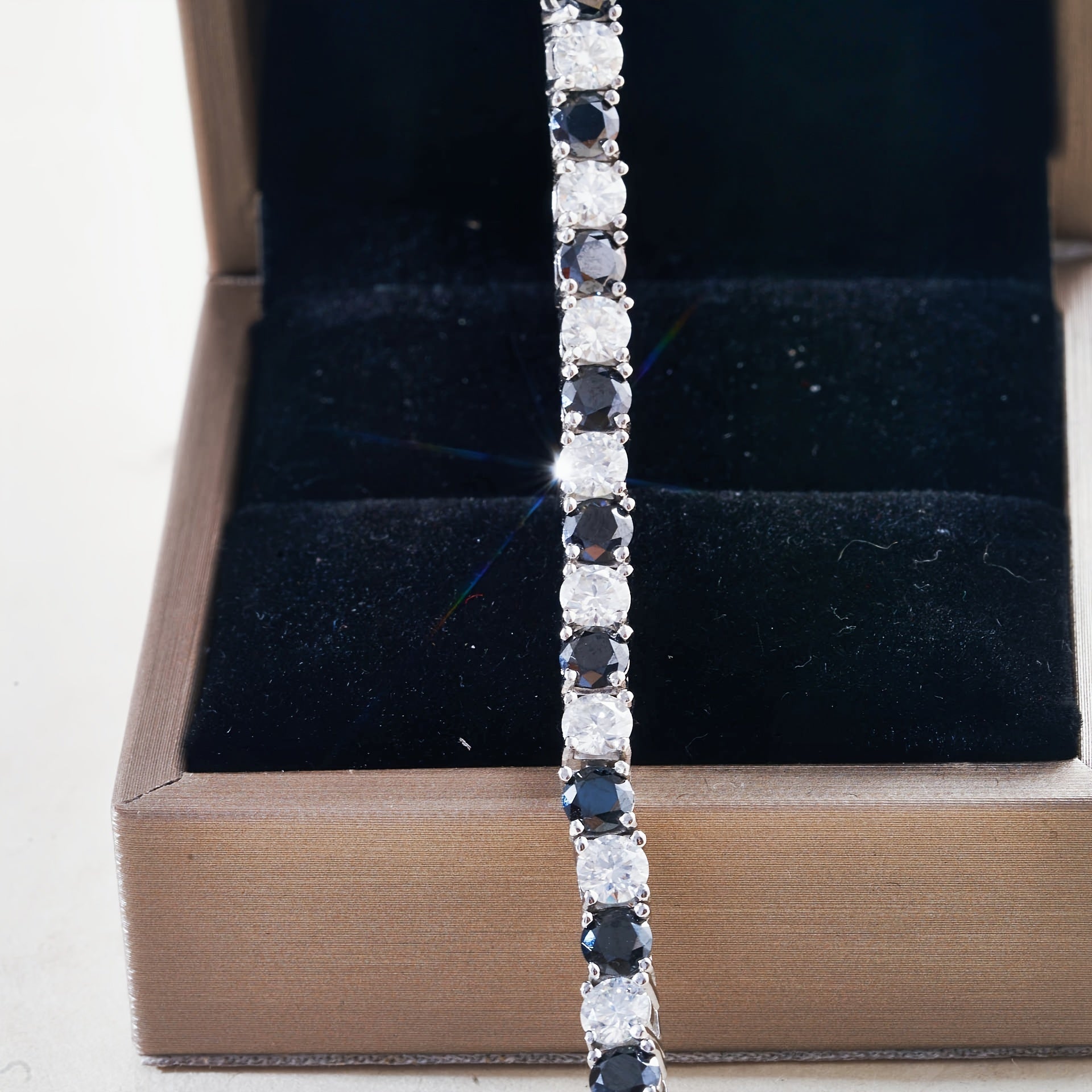 Qora va oq Moissanit tennis taqinchoq 0.5CT Sterling kumush bilan uzuk va to'y sovg'asi