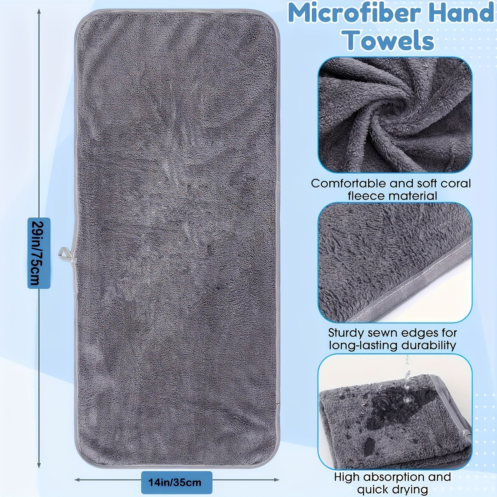 Absorbent Hand Towel Set 5/10pcs for Bathroom Gym Hotel Spa Polyester Durable