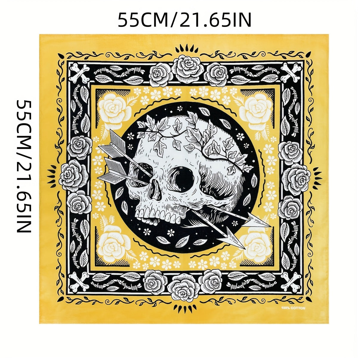 Yellow Skull and Arrow Hip Hop Bandana Nylon Square Scarf for Street Dance and Sports Cycling