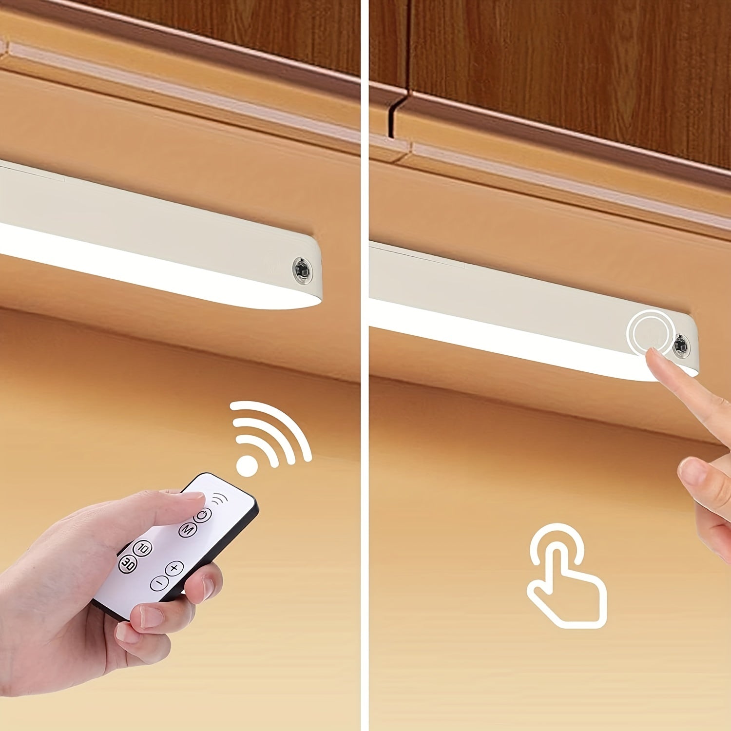 Luz LED táctil inalámbrica recargable con control remoto, montaje magnético, regulable para armarios, cocina y espejo de maquillaje