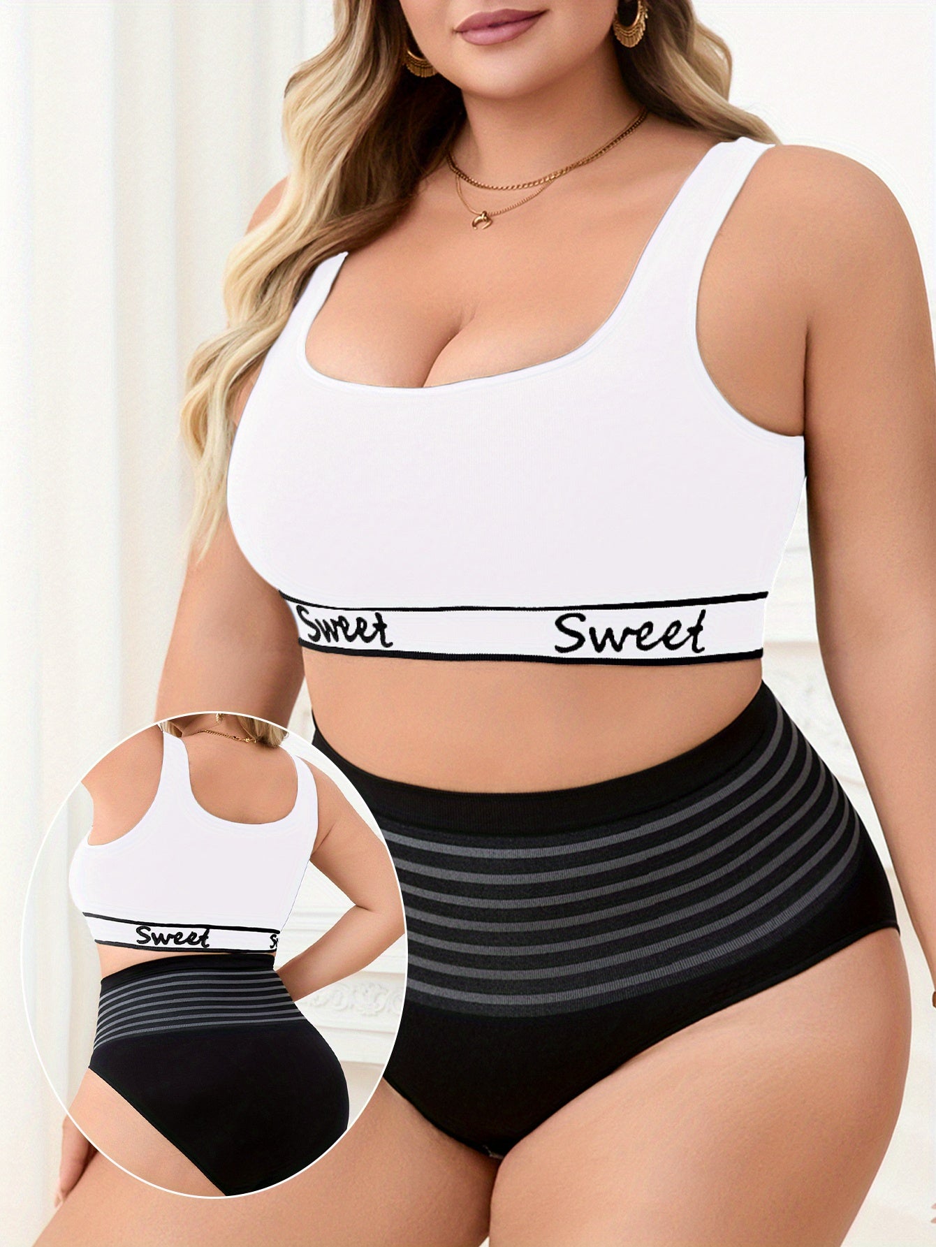 Women's Plus Size Seamless Yoga Set Wireless Breathable Sports Bra High-Waist Shaping Panties
