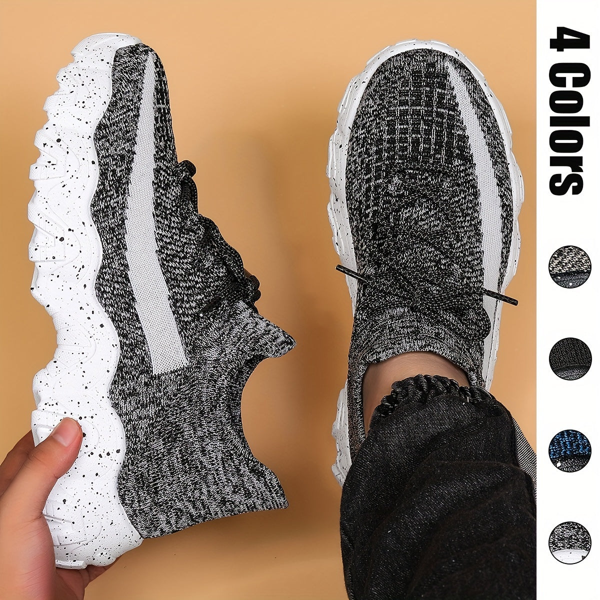 Men's Geometric Pattern Sports Sneakers Breathable Fabric Low Top Casual Running Shoes