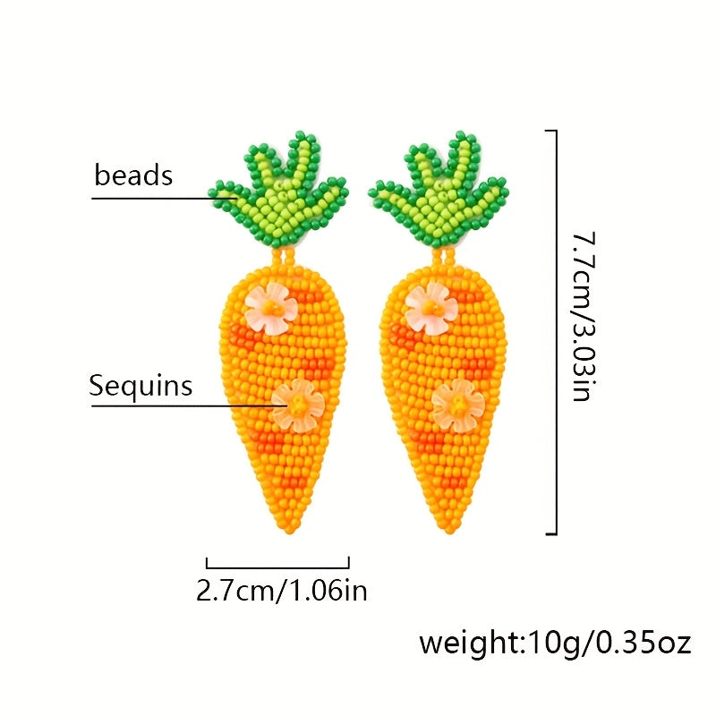 Pendientes de zanahoria de Pascua para mujer, estilo boho chic, con lentejuelas brillantes, pasadores de acero inoxidable