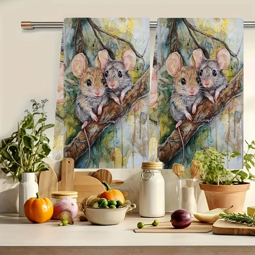 Juego de 2 toallas de cocina ultra suaves con diseño de pareja de ratones, 40x60 cm, absorbentes