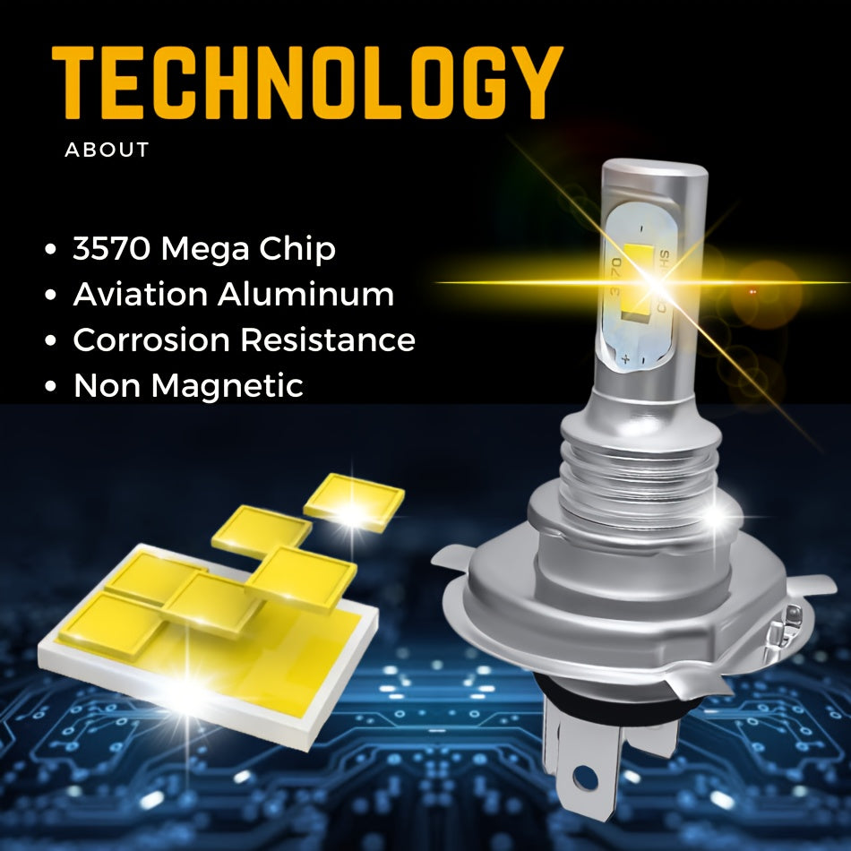 2pcs H4 9003 CSP LED Headlight Fog Bulbs High Low Beam 6000K White