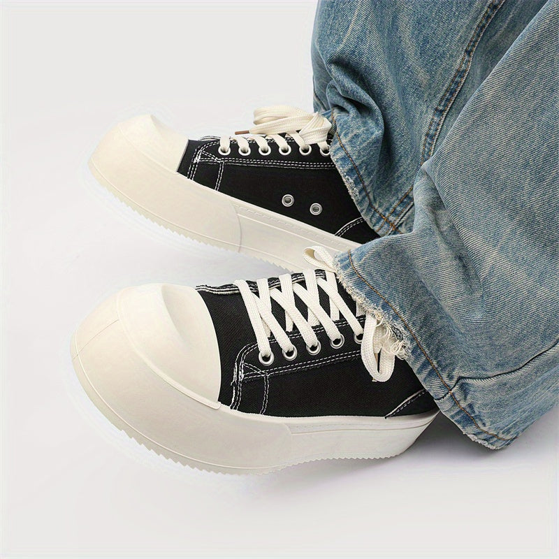 Men Women Canvas Chunky Platform Derby Shoes Black White Rubber Sole