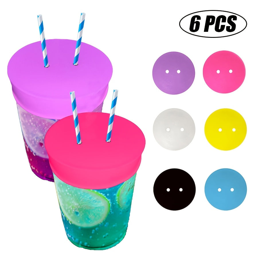Set of 6 Silicone Drink Covers for Couples Reusable Straw Toppers Spill-Free Keeps Drinks Fresh Holiday Gift