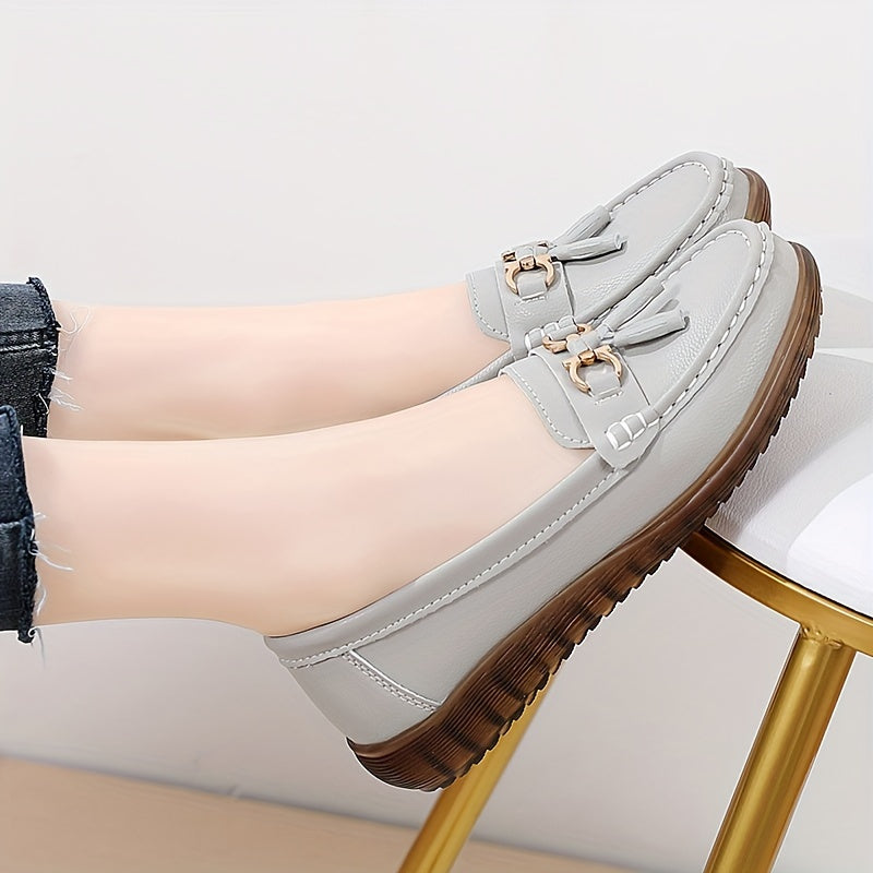 Mocasines de mujer de cuero sintético sin cordones con suela suave para todas las estaciones