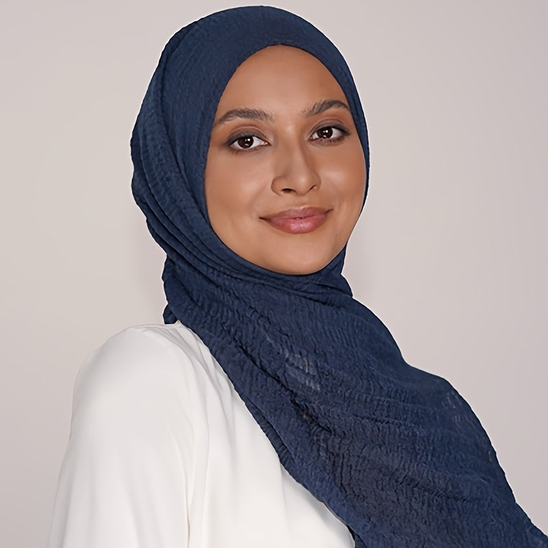 Crinkled Polyester Hijab Scarf for Women Solid Color Breathable Lightweight