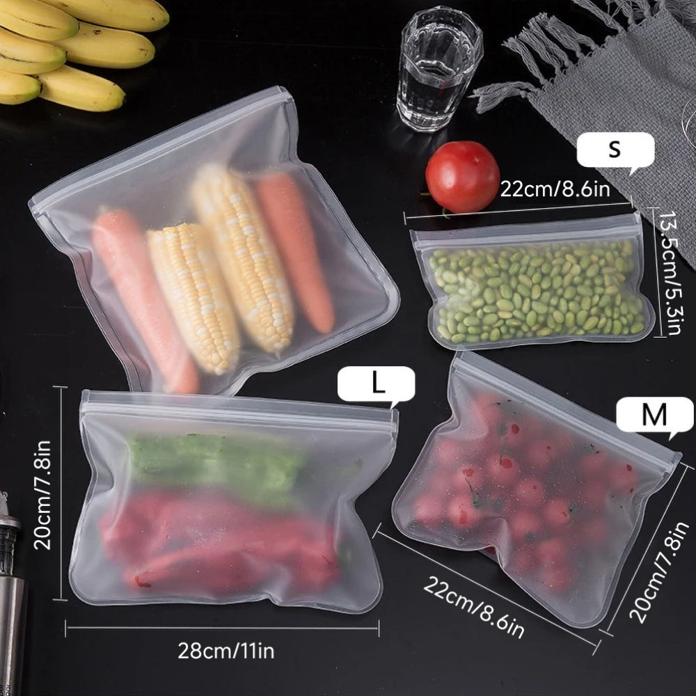 Reusable Food Storage Bags Leak-Proof Silicone Polyethylene Stand Up Zip Bags