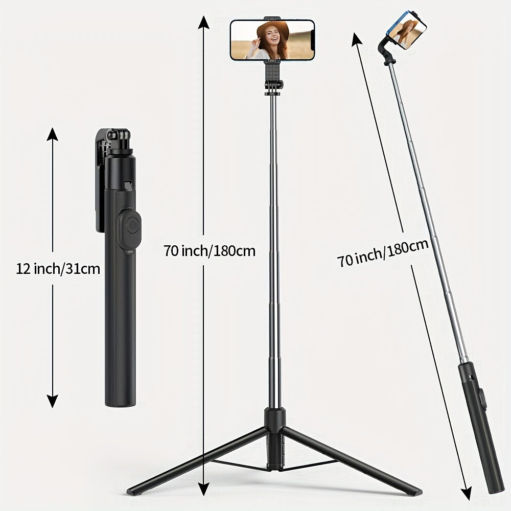 Selfie Stick Tripod with Wireless Remote Extends to 177.8 cm for Cell Phones and Smartphones