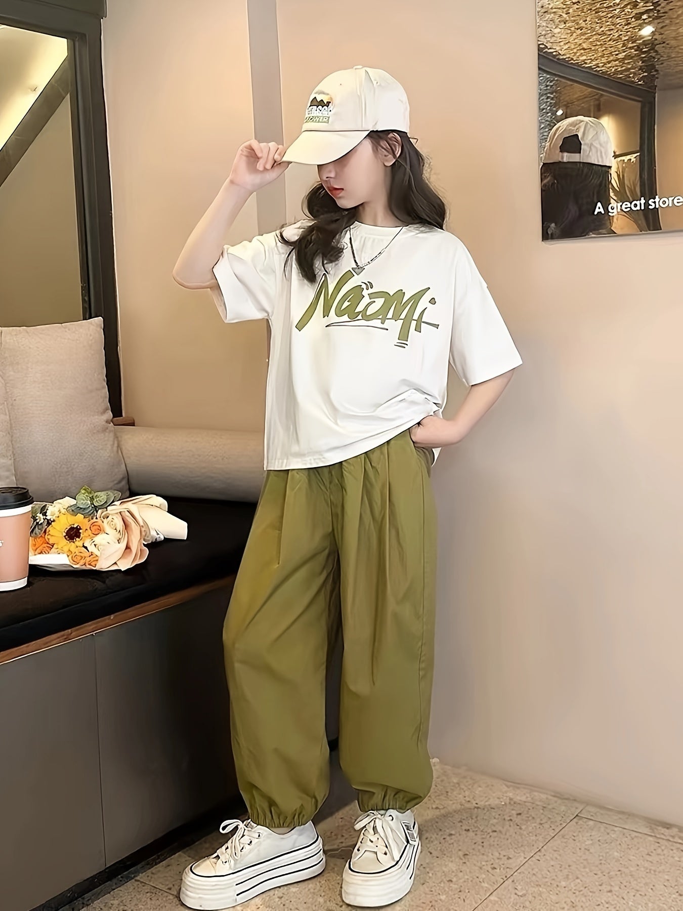 Girls Streetwear Outfit 2PCS Short Sleeve Tee and Baggy Pants Summer Casual Clothing