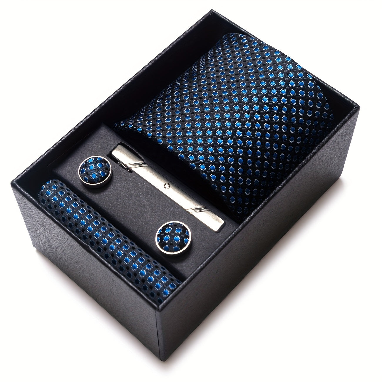 Men's Wedding Accessories Gift Set Tie Cufflinks Pocket Square in Gift Box