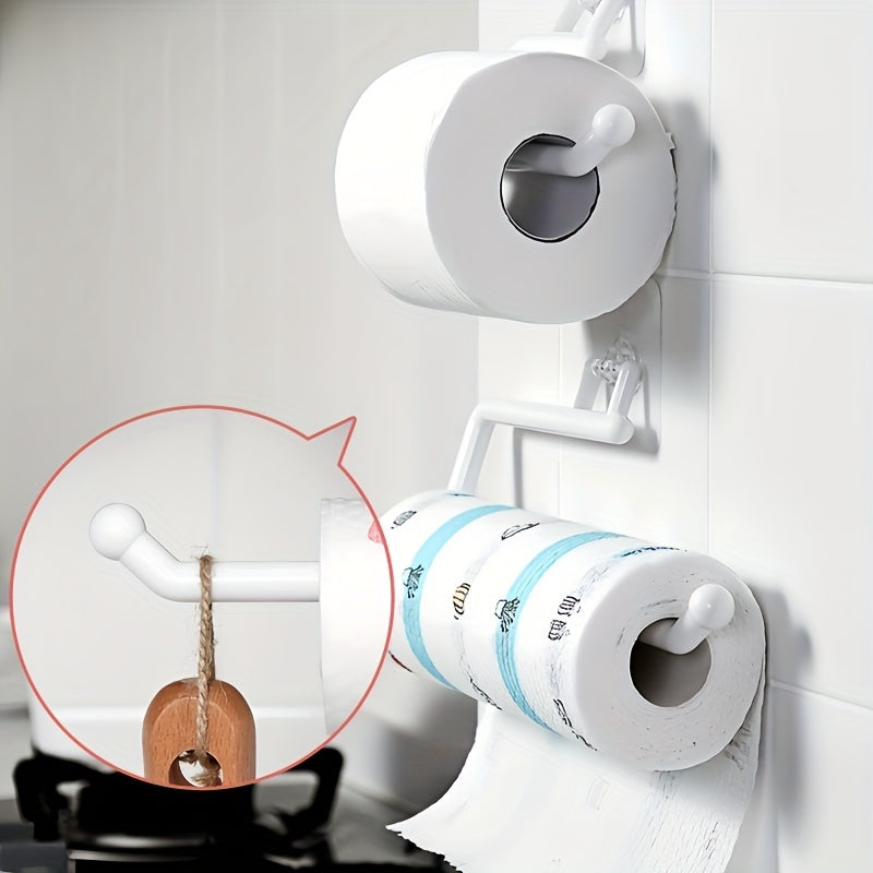 Wall-Mounted or Freestanding Plastic Kitchen Paper Towel Holder Self-Adhesive No Drilling