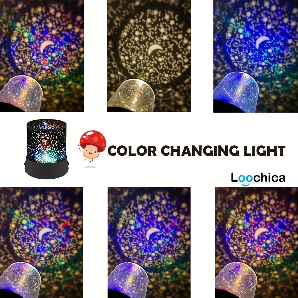 Proyector de luz nocturna de pequeña luna y estrella para ambiente relajante, alimentado por batería