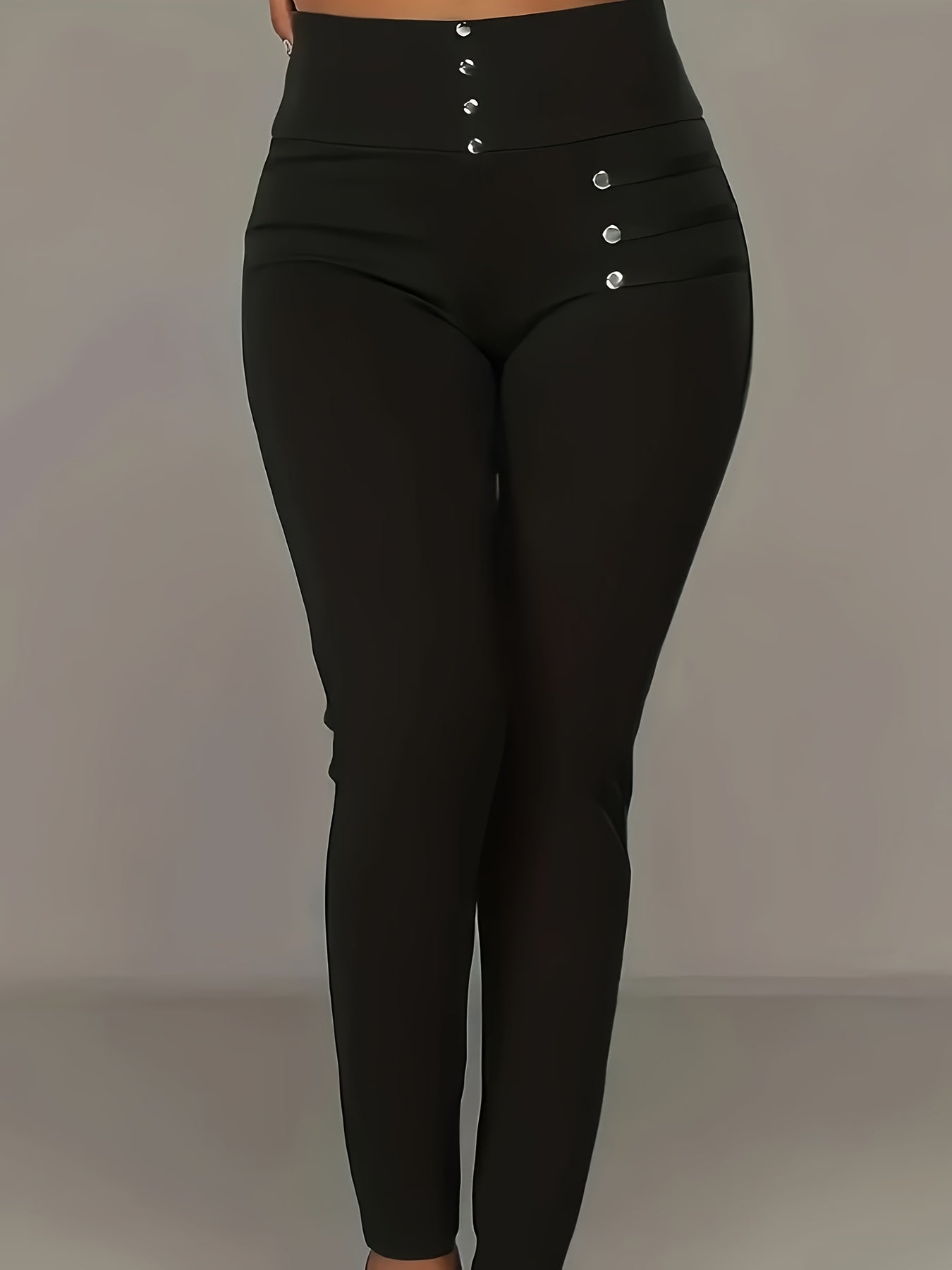 Plus Size High-Waisted Stretch Skinny Pants for Women Solid Color All-Season Comfort