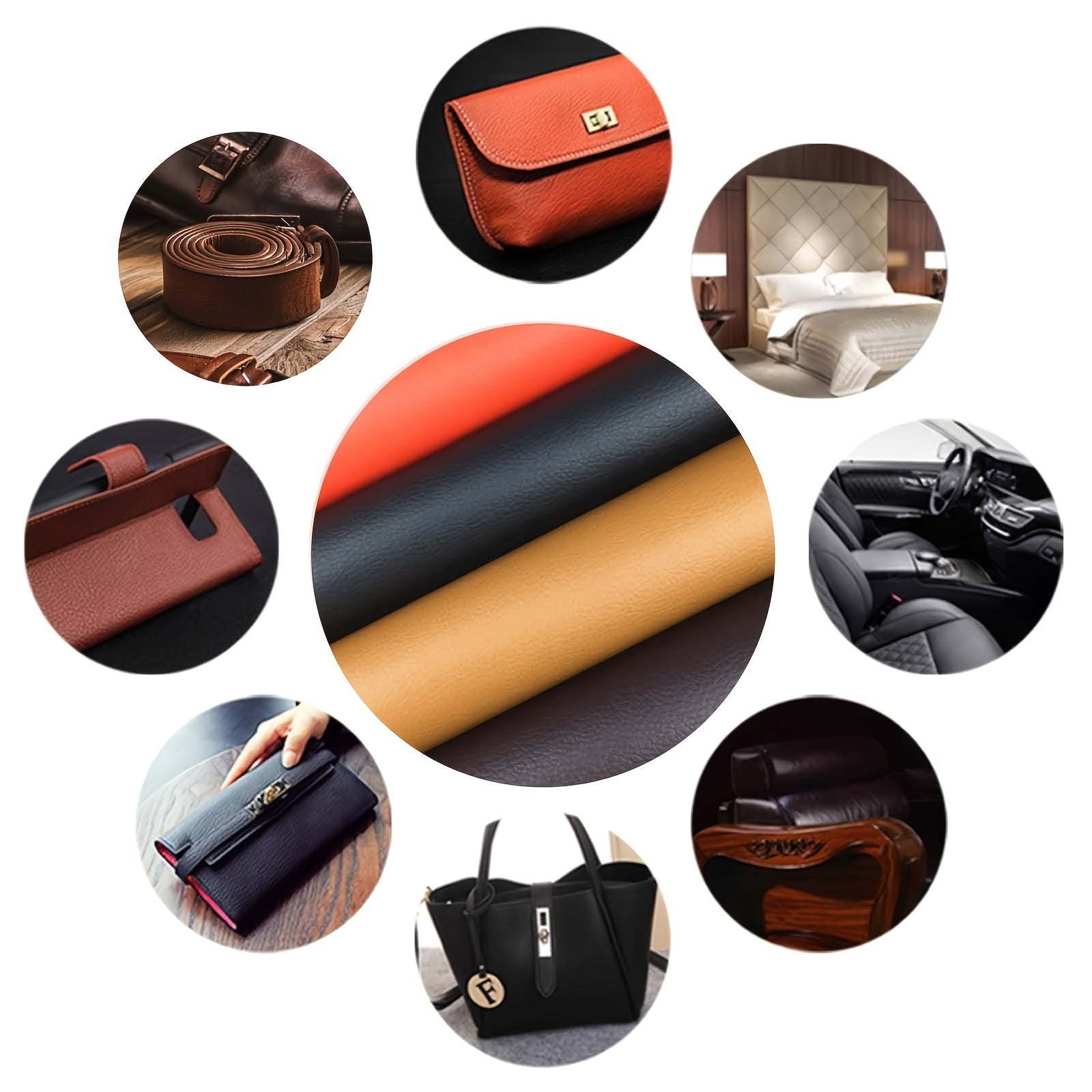 O'z-o'zidan yopishadigan charm ta'mirlash lenti, aralash ranglar, 7.62x152.4cm, mebel, avtomobil o'rindiqlari uchun